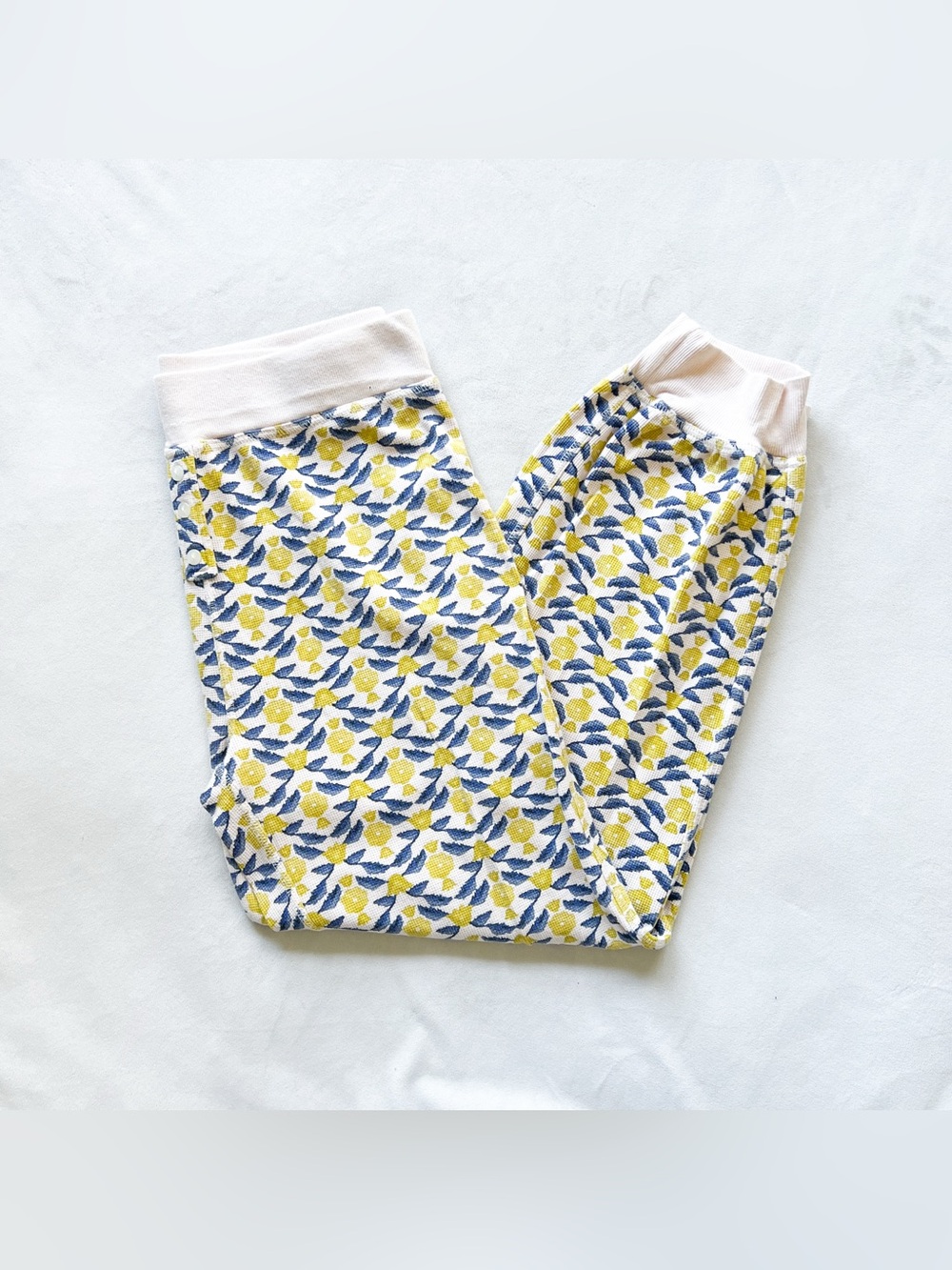 Anthropologie Floral Print Lounge Joggers in Yellow, Blue & Cream - Small